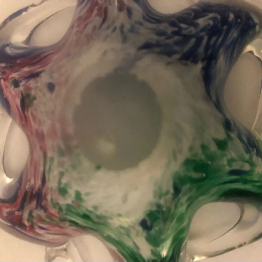 Murano Green and Blue Art Glass Paperweight Trinket Holder Blue Red Pink Green